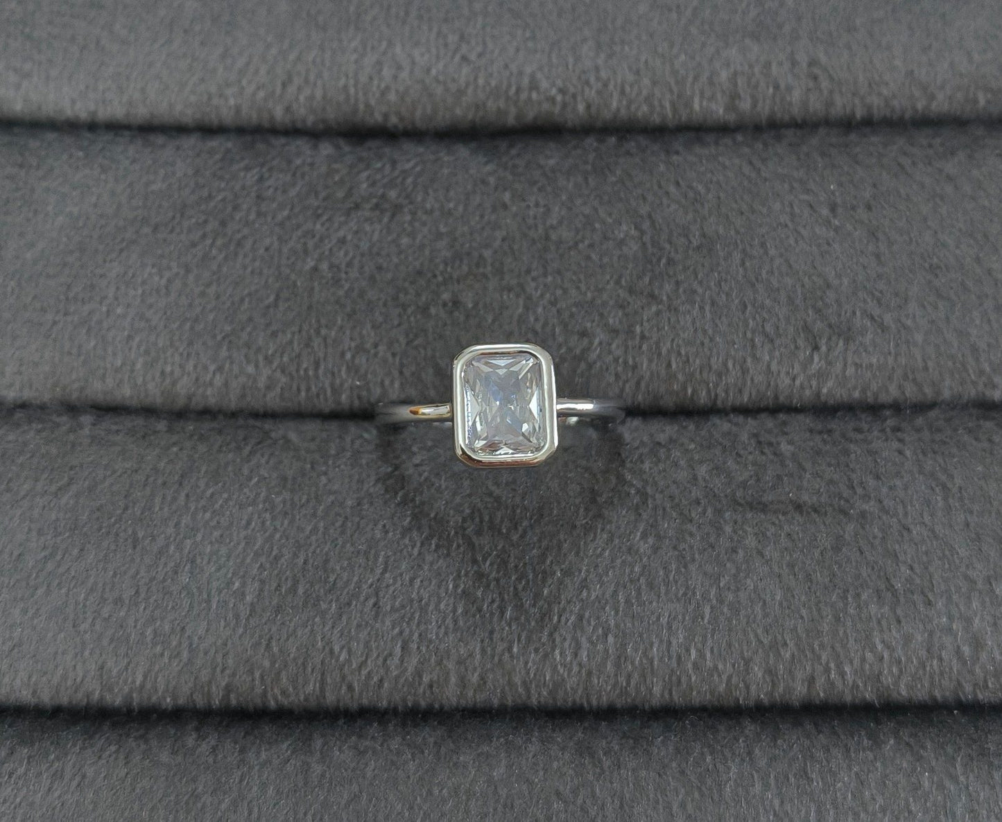 Premium Quality Emerald Cut Diamond Ring Silver Plated
