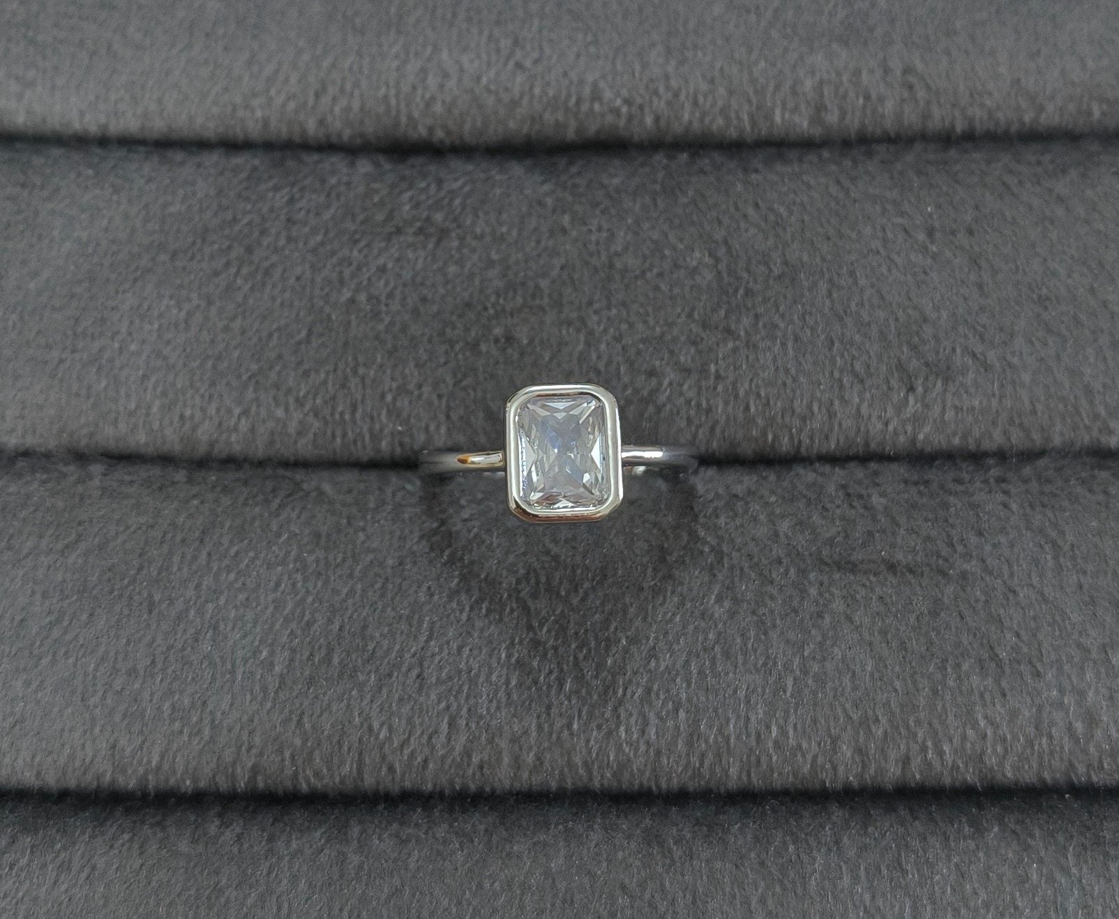 Premium Quality Emerald Cut Diamond Ring Silver Plated