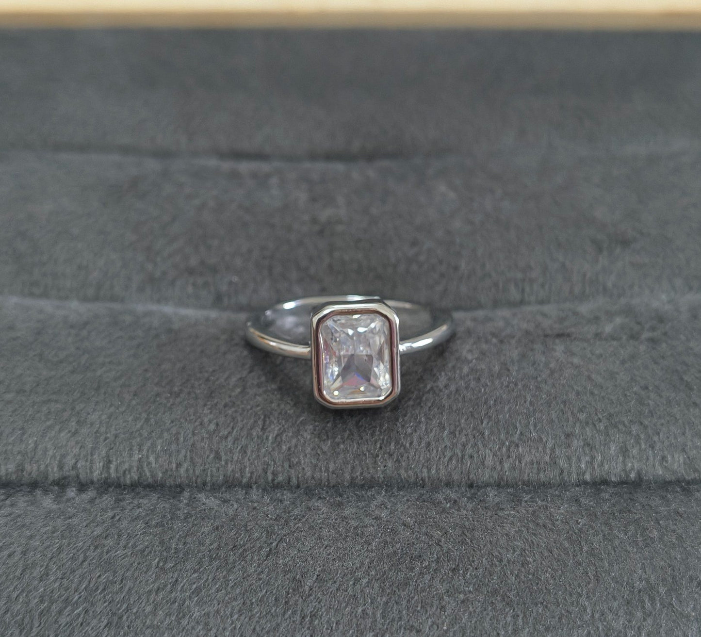 Premium Quality Emerald Cut Diamond Ring Silver Plated