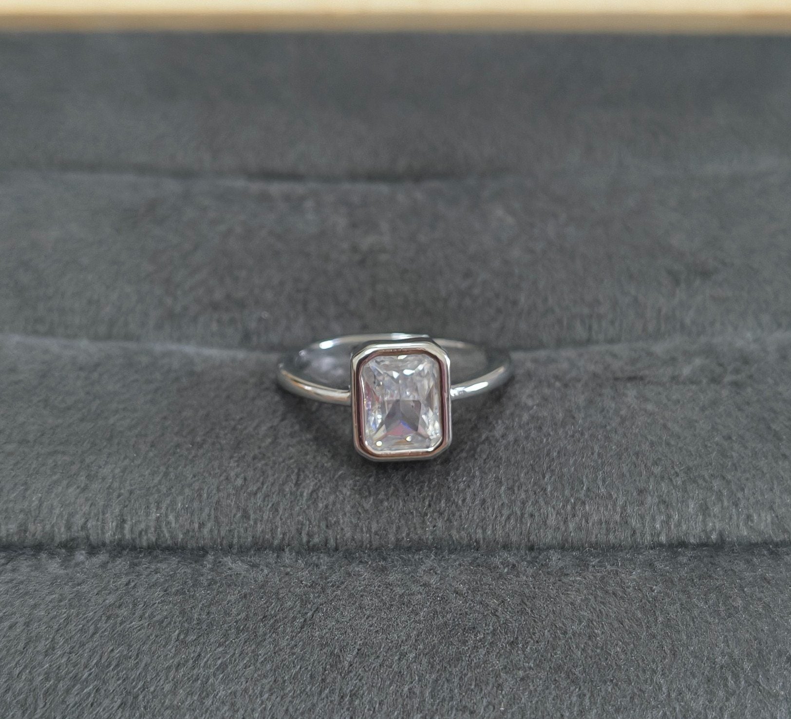 Premium Quality Emerald Cut Diamond Ring Silver Plated