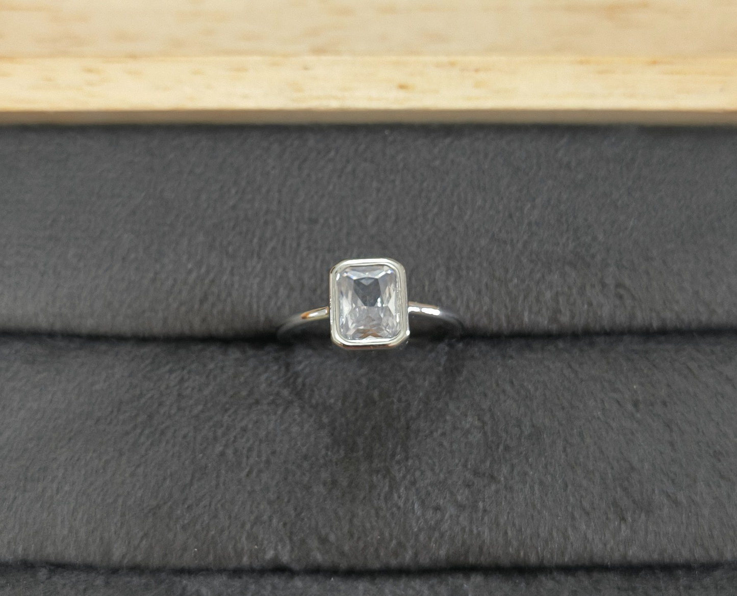 Premium Quality Emerald Cut Diamond Ring Silver Plated