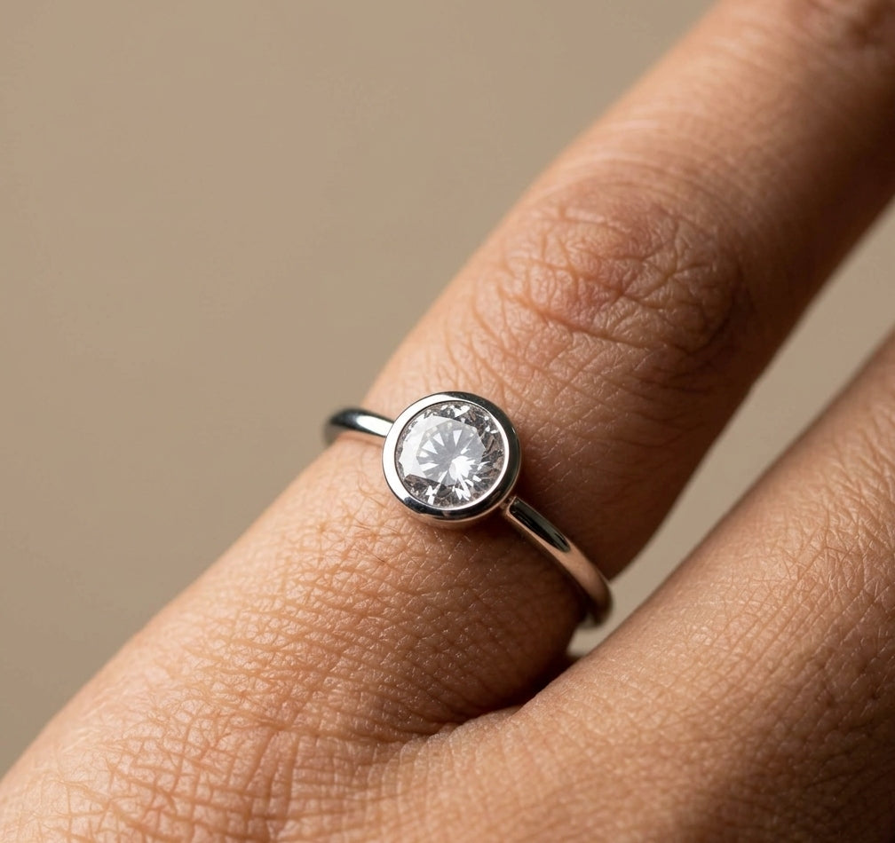 Premium Quality Sparkling Round Stone Ring Silver Plated