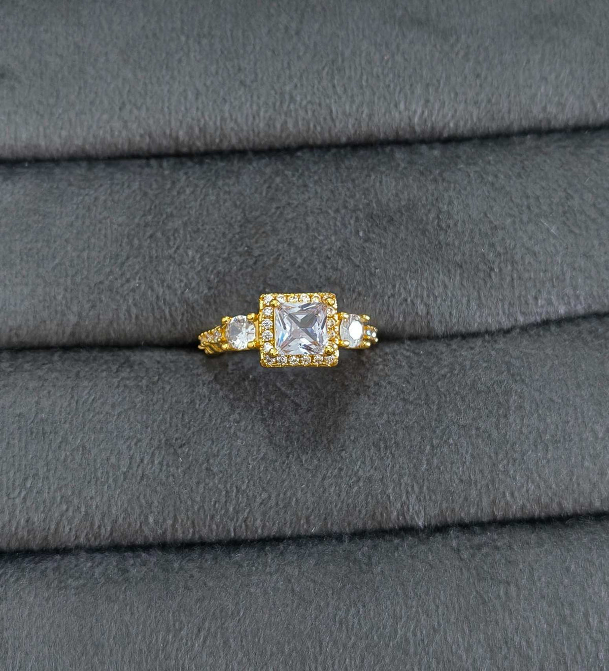 Quartz Flower Stone Studded Adjustable 18K Gold Plated Ring