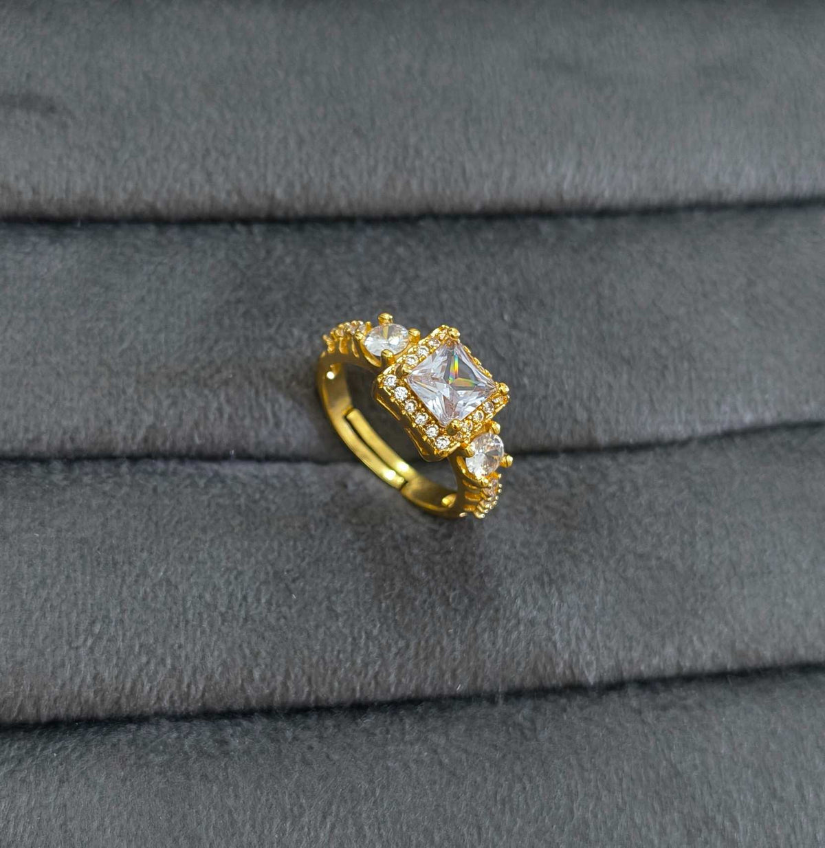Quartz Flower Stone Studded Adjustable 18K Gold Plated Ring