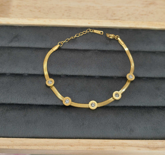 Roman Number Snake Chain Bracelet 18K Gold Plated