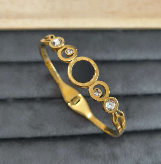 Roman Numeral and Stone Studded 18K Gold Plated Bracelet