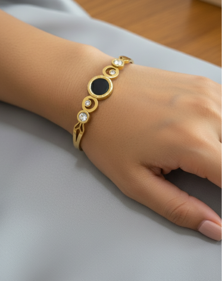 Roman Numeral and Stone Studded 18K Gold Plated Bracelet