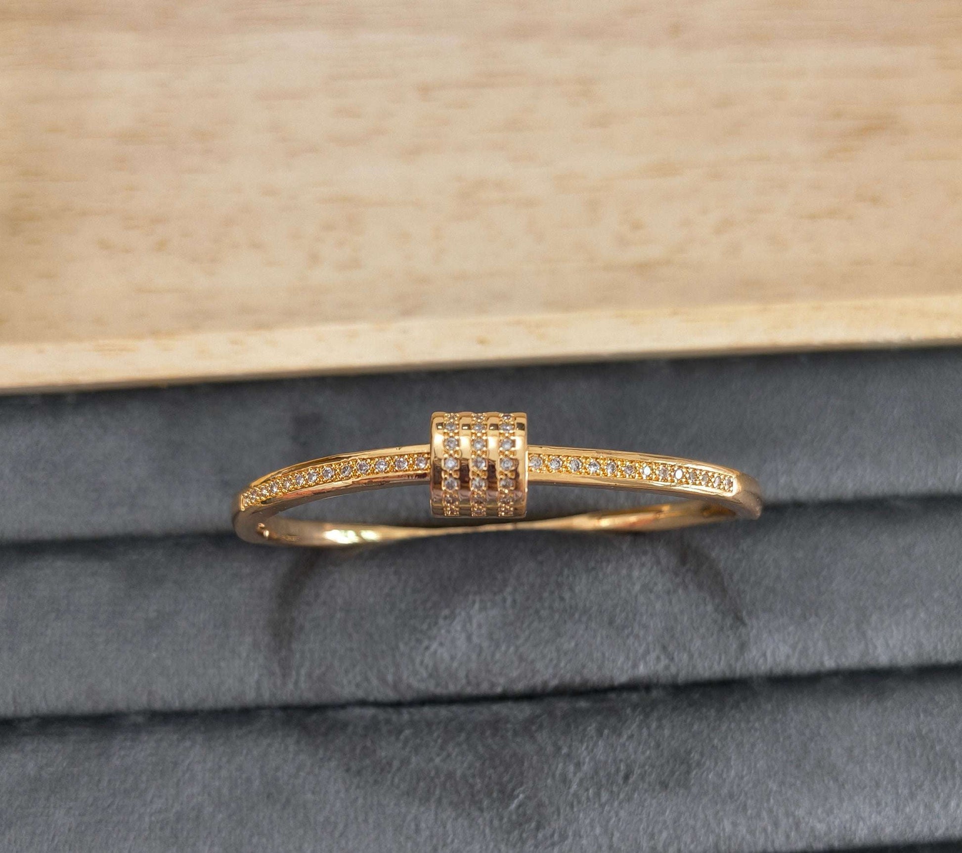 Rosegold Triple Crystal Row Bracelet Bangle Gold Plated