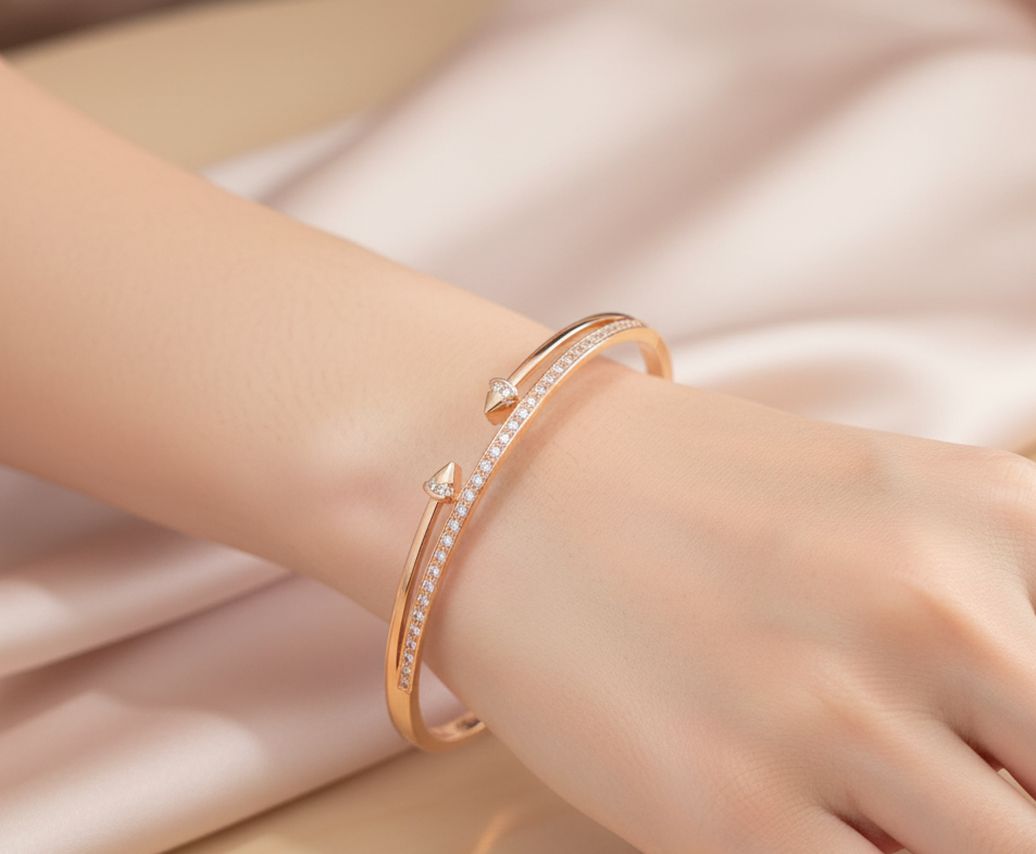 Rosegold Crystal Nail Bracelet Bangle Gold Plated
