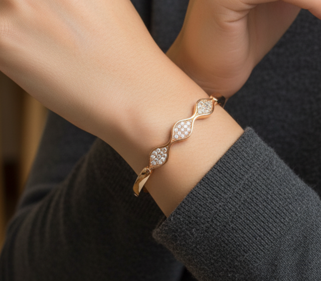 Rosegold Wavy Shape Bracelet Bangle Gold Plated