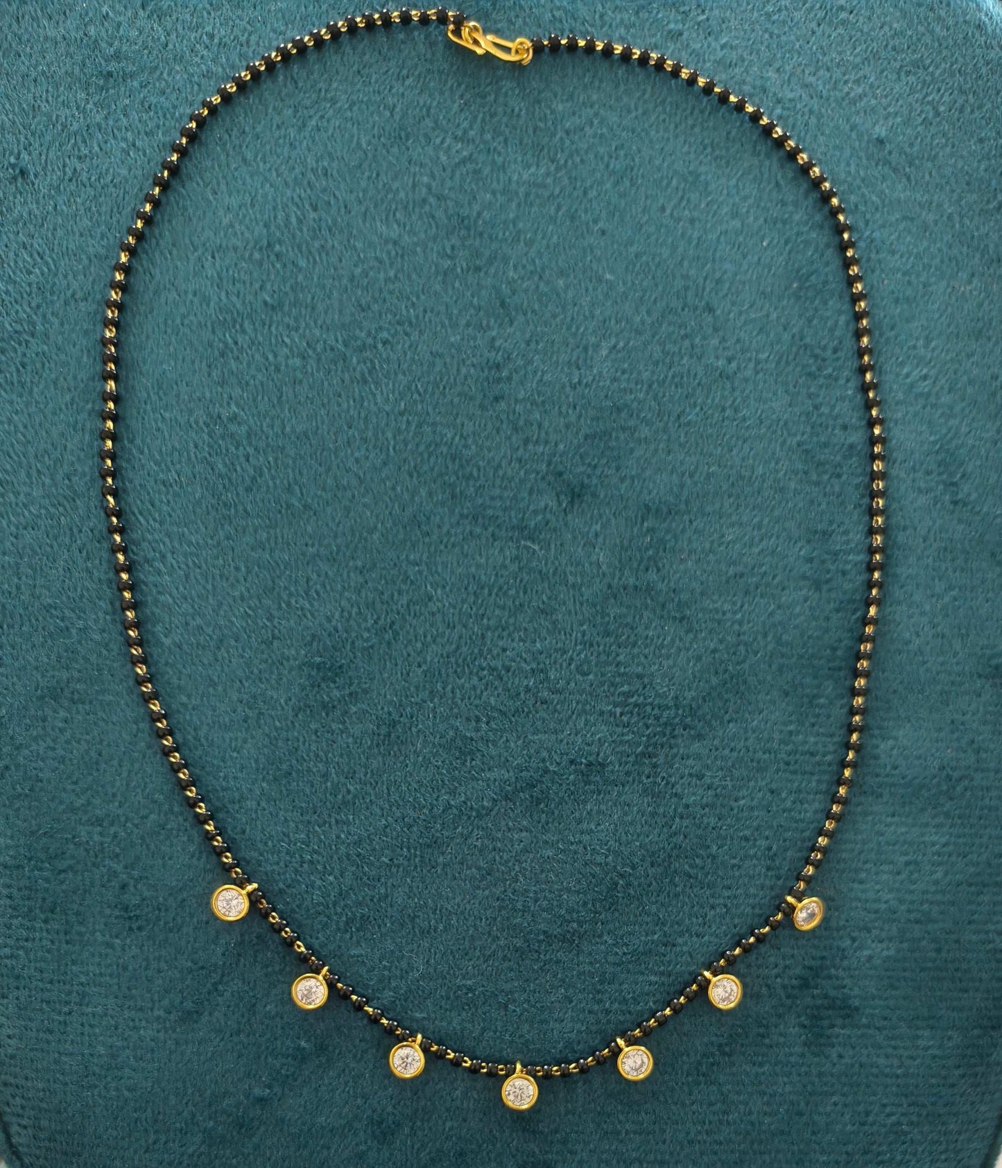 Round Diamond Drop Black Beaded Mangalsutra Chain