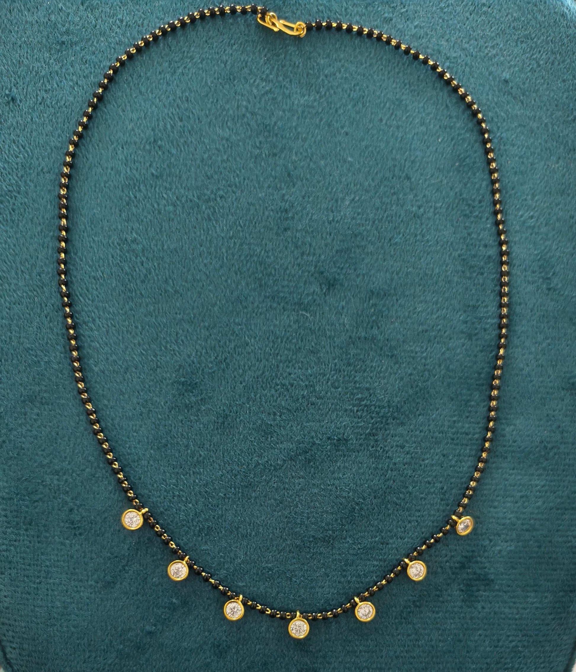 Round Diamond Drop Black Beaded Mangalsutra Chain