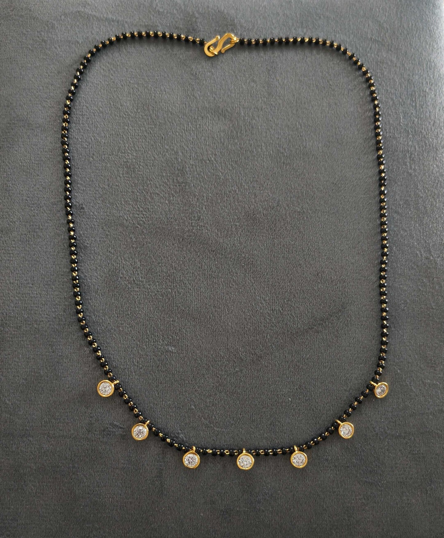 Round Diamond Drop Black Beaded Mangalsutra Chain