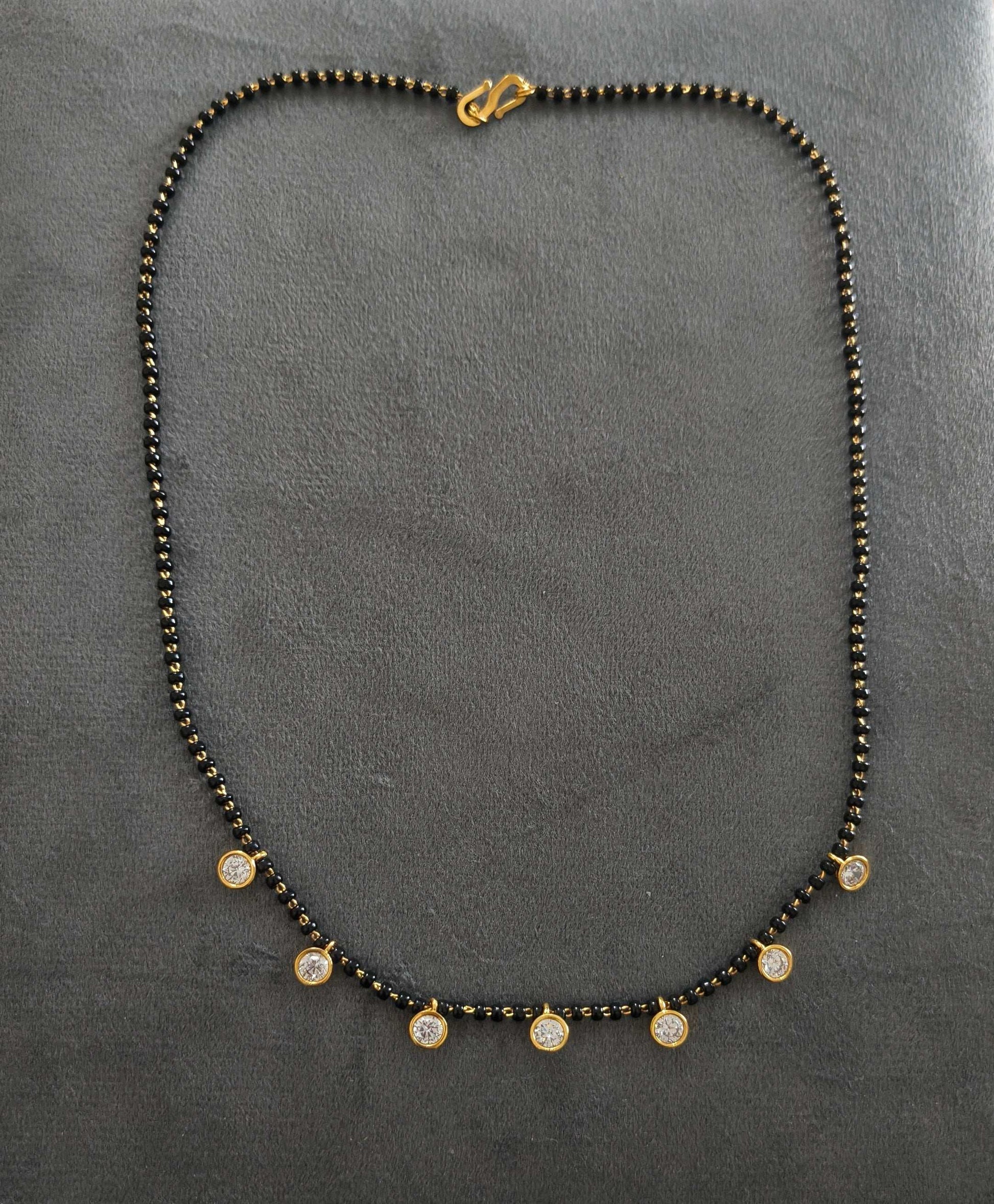 Round Diamond Drop Black Beaded Mangalsutra Chain