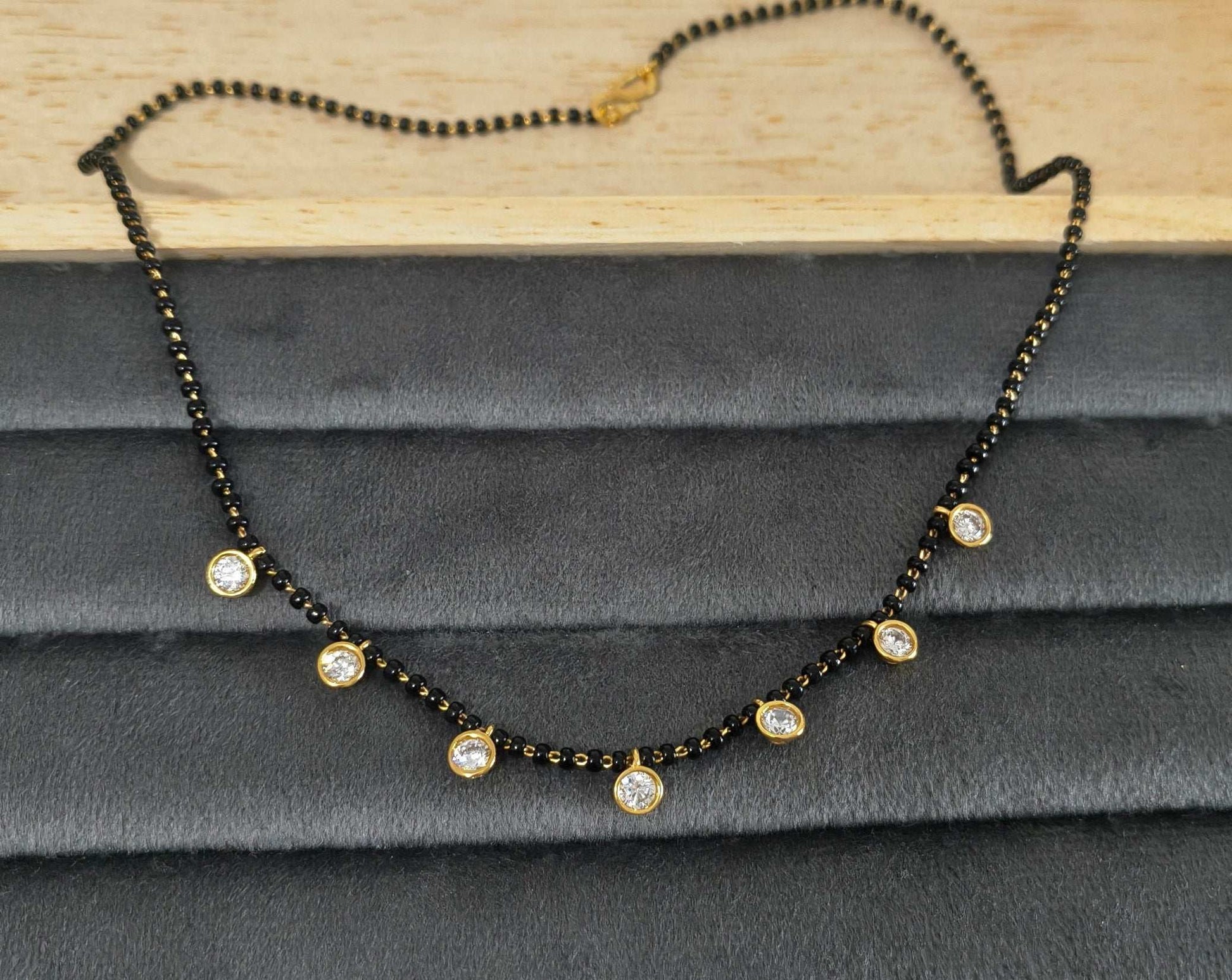 Round Diamond Drop Black Beaded Mangalsutra Chain