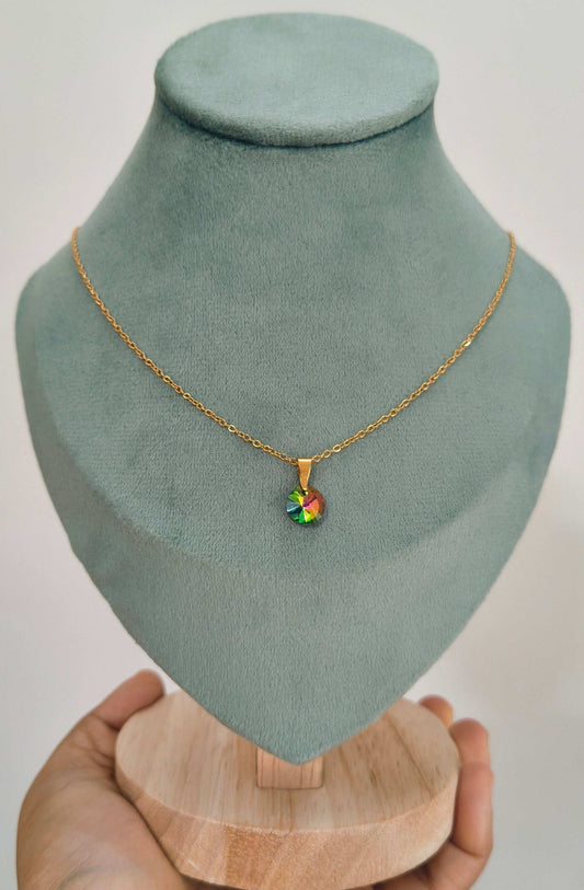 Ruby Blue Green Diamond Necklace 18K Gold Plated