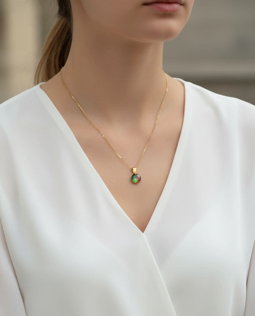 Ruby Blue Green Diamond Necklace 18K Gold Plated