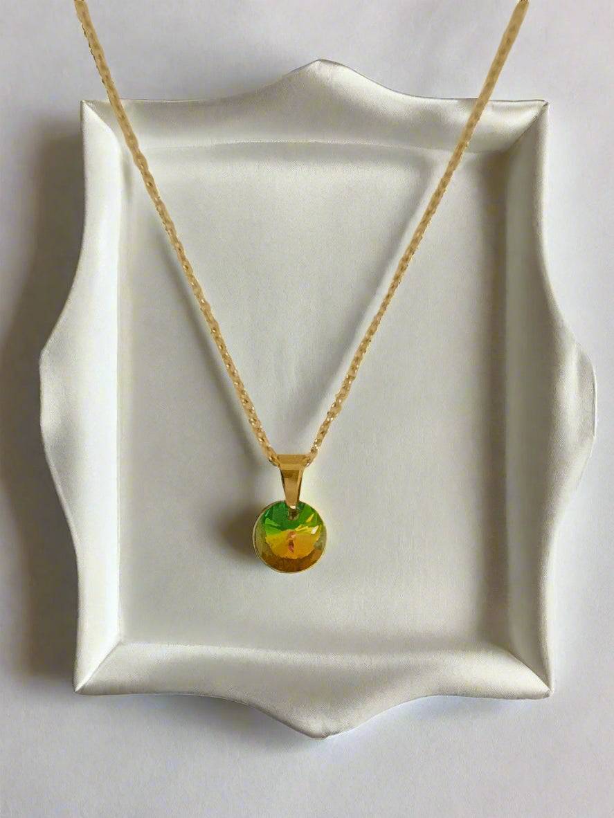 Ruby Blue Green Diamond Necklace 18K Gold Plated