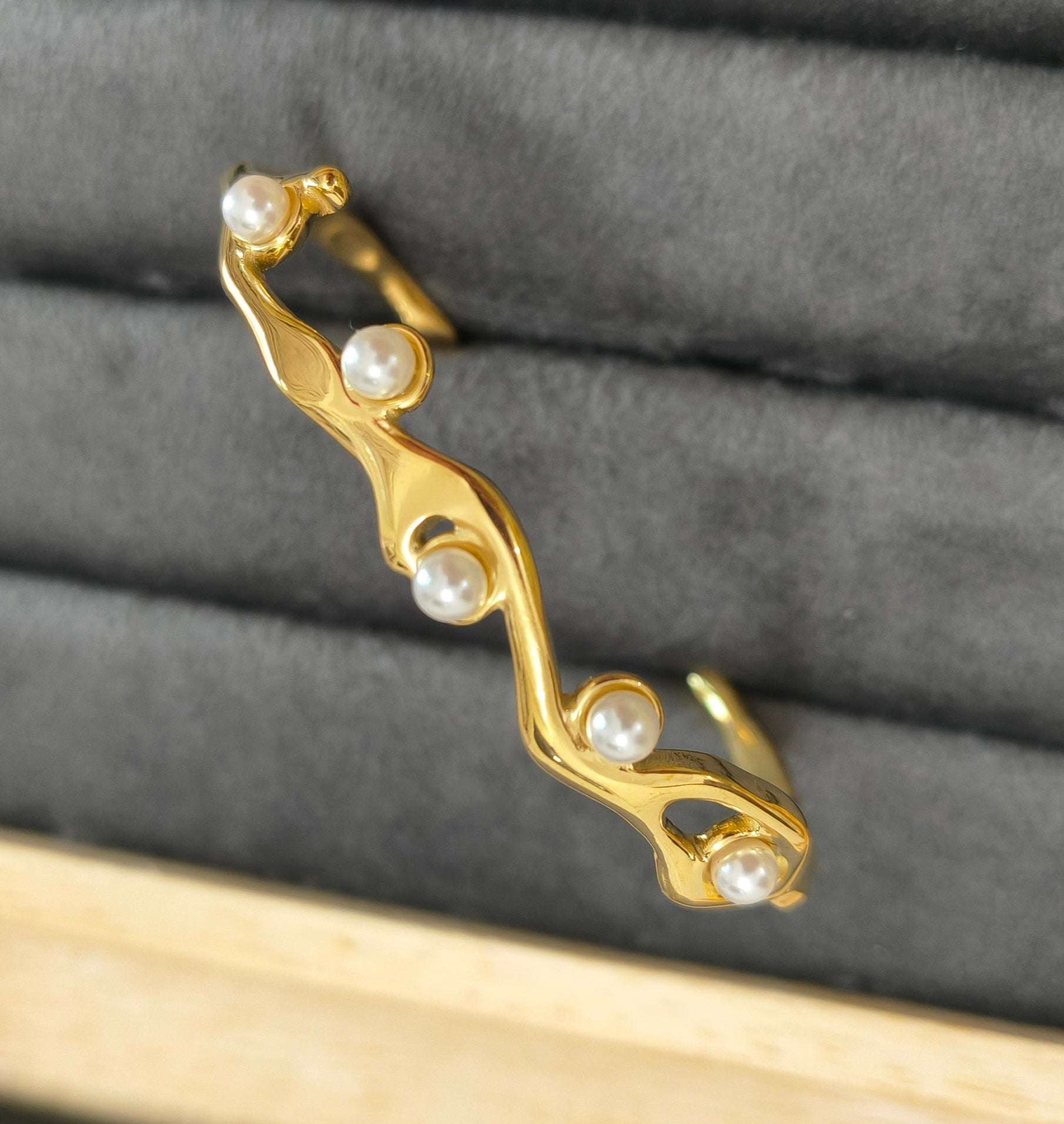 Shiny Pearl Studded Bracelet Bangle 18K Gold Plated