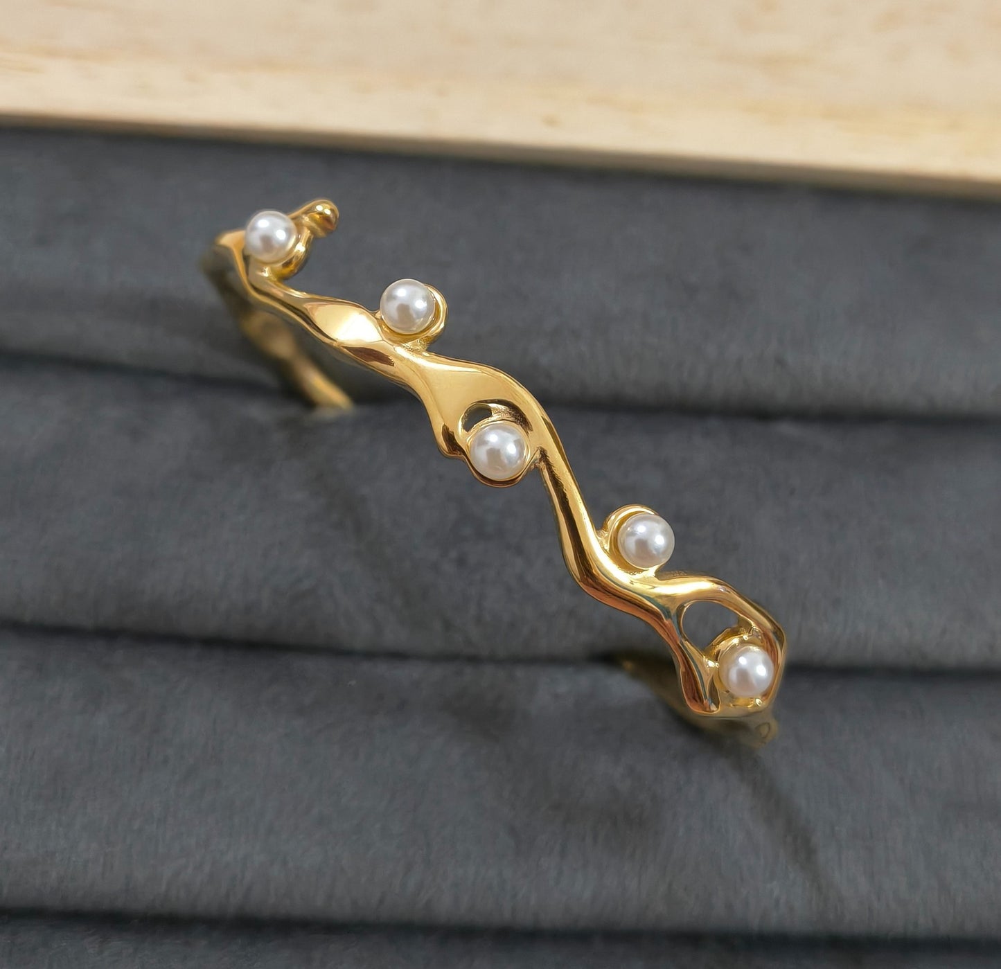 Shiny Pearl Studded Bracelet Bangle 18K Gold Plated