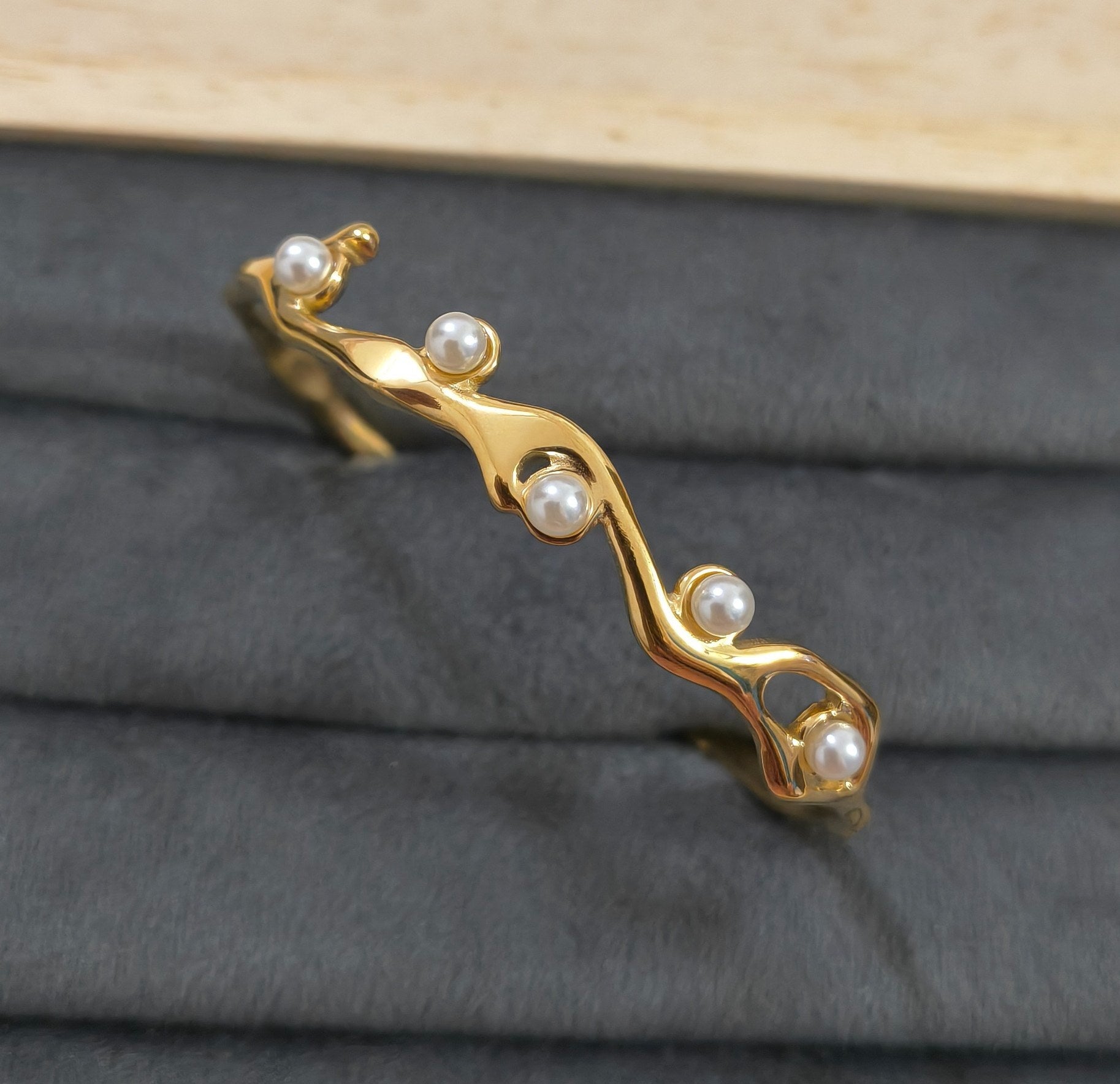 Shiny Pearl Studded Bracelet Bangle 18K Gold Plated