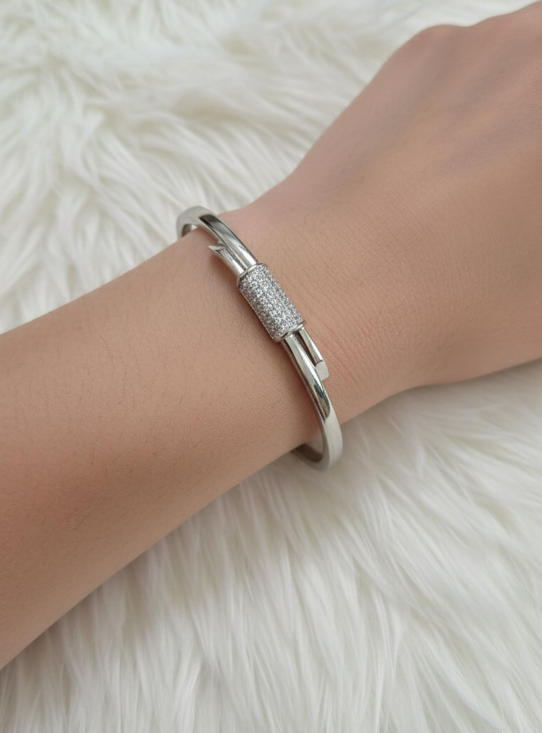 Silver Colored Trendy Bracelet Bangle Gold Plated