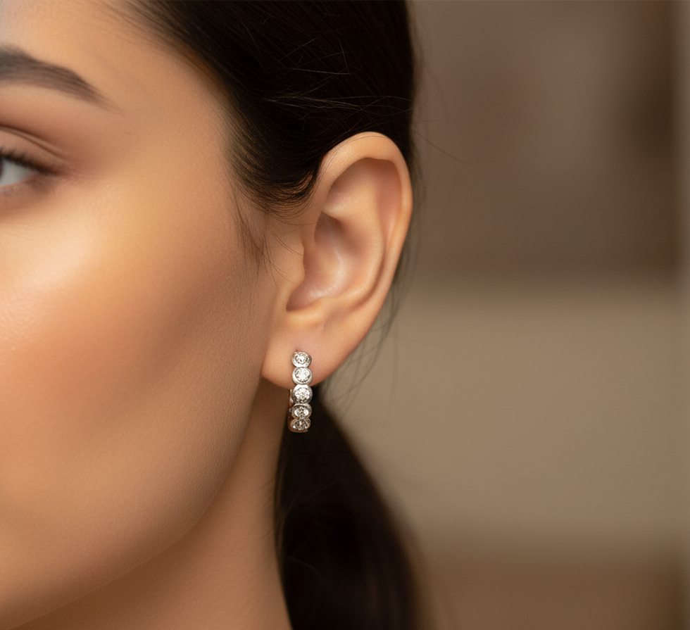 Silver Stone Studded Earring Bali - Silver Earrings