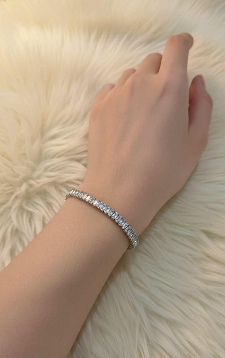 Sparkling Clear Zircon Studded Tennis Bracelet