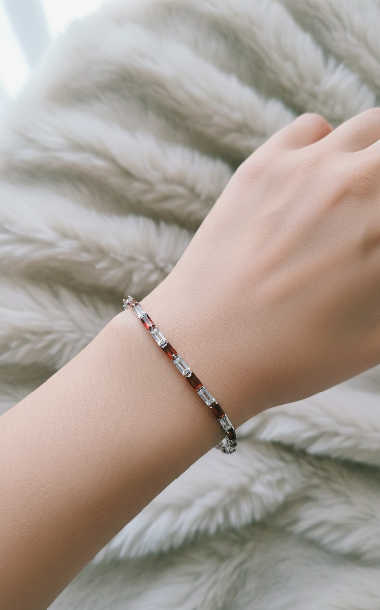 Sparkling Red White Zircon Studded Tennis Bracelet