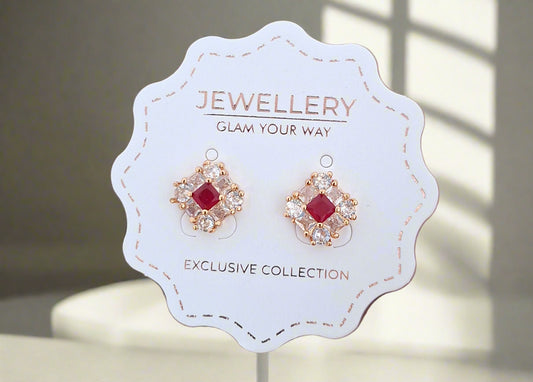 Sparkling Square Red Stud Earrings 