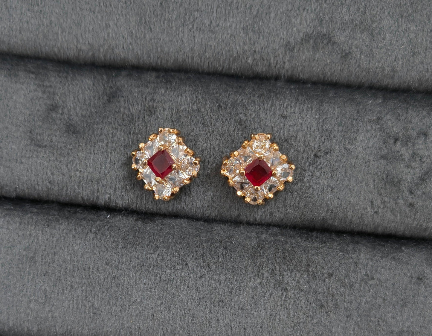 Sparkling Square Red Stud Earrings