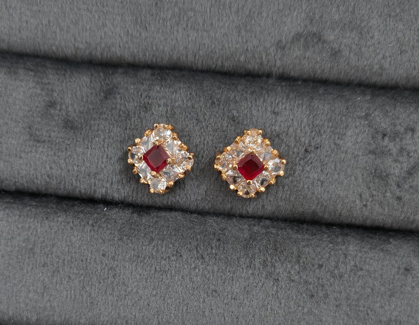 Sparkling Square Red Stud Earrings