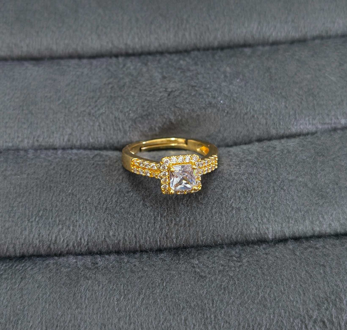 Square Cut Dainty Diamond 18K Gold Plated Ring