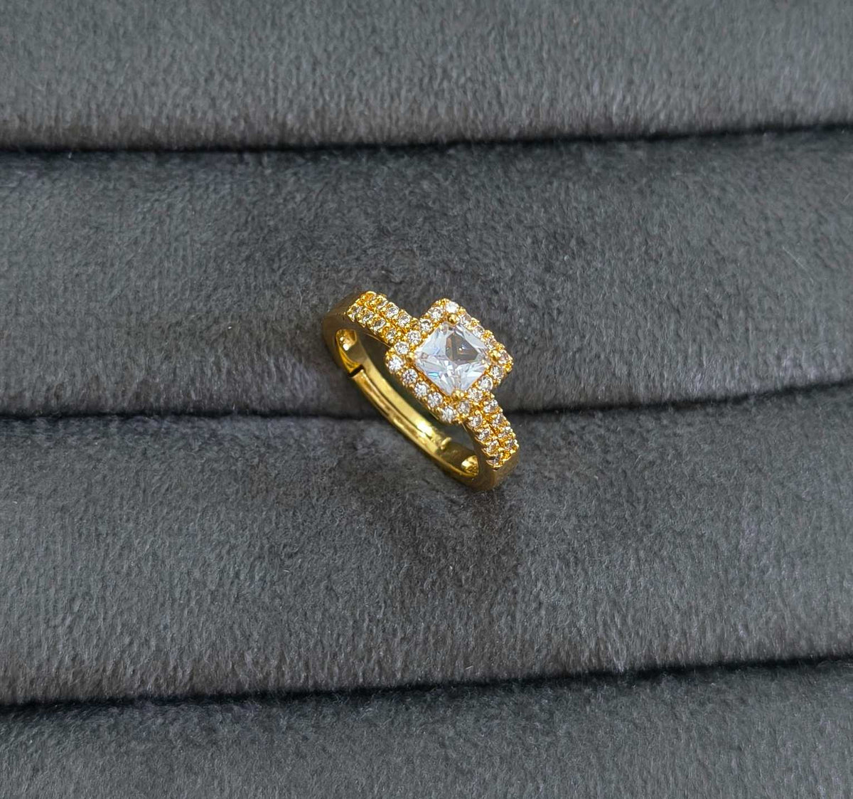Square Cut Dainty Diamond 18K Gold Plated Ring