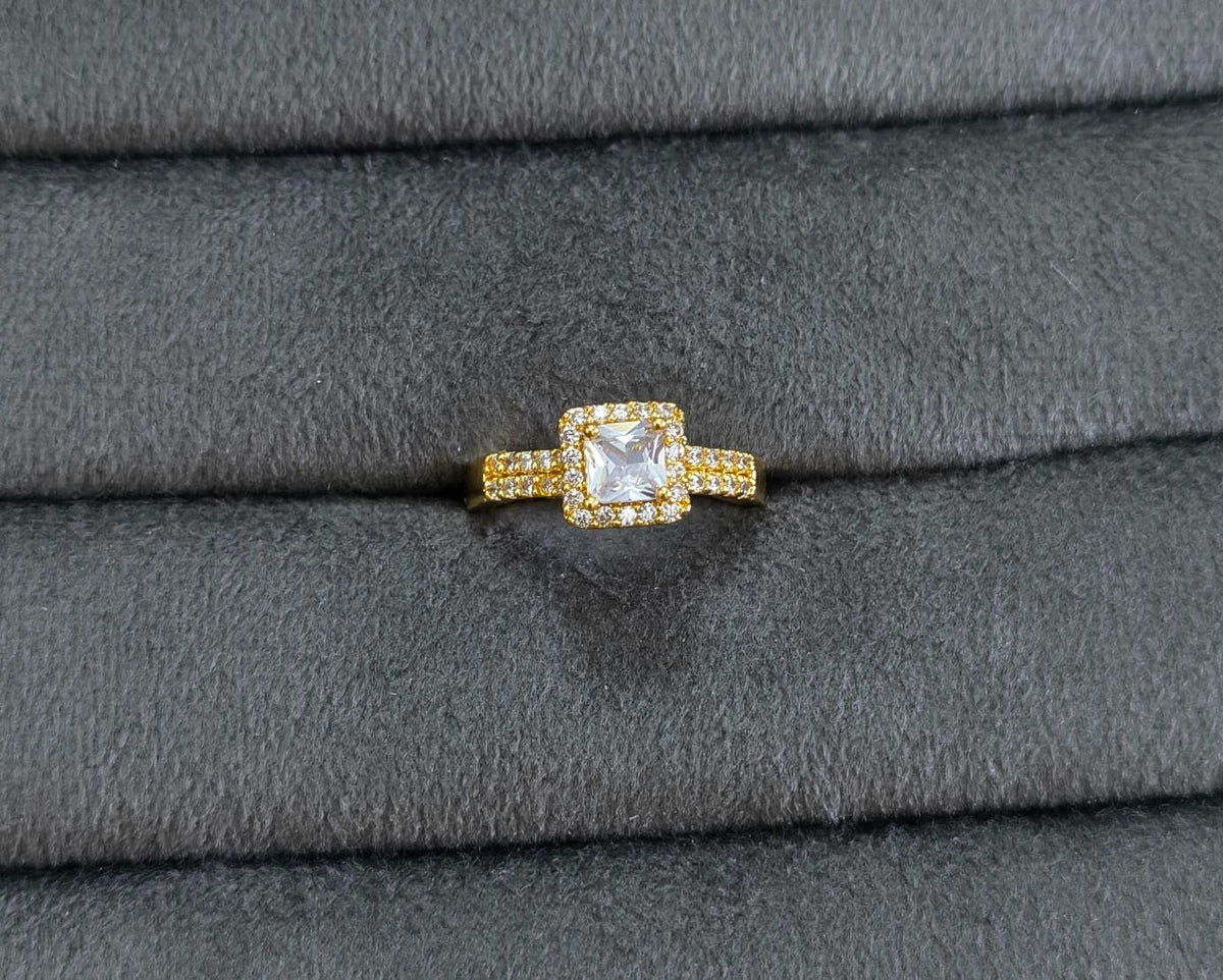 Square Cut Dainty Diamond 18K Gold Plated Ring