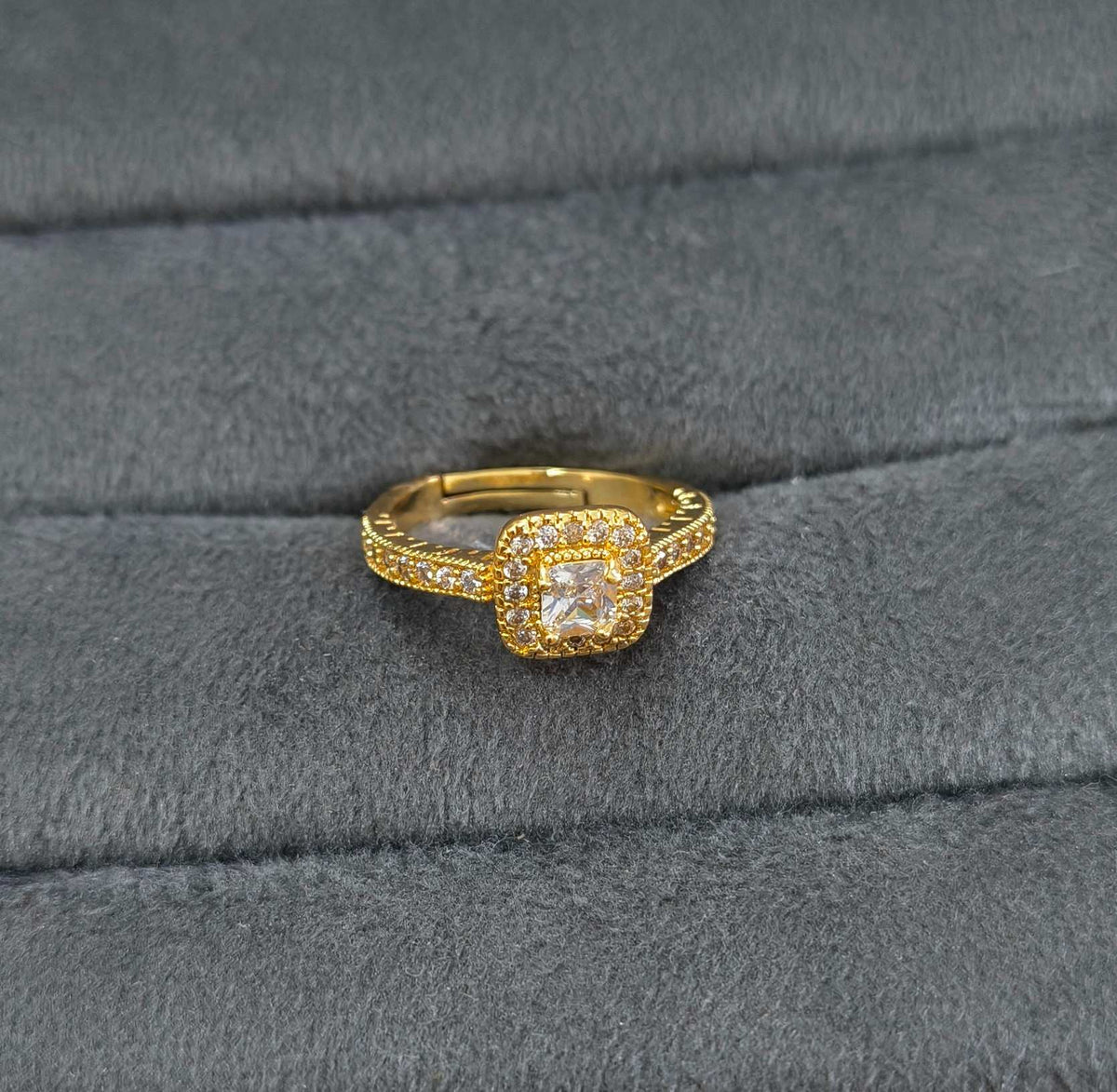 Square Cut Dainty Diamond 18K Gold Plated Ring