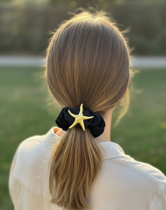 Star Fish Scrunchie Style Cuff Hair Band 18K Gold Plated