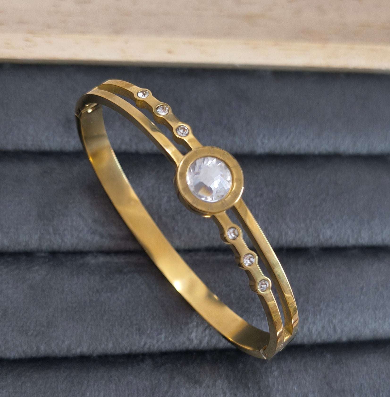 Stone Studded 18K Gold Plated Bracelet PVD Coated