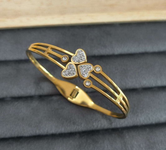 Stone Studded Hearts 18K Gold Plated Bracelet