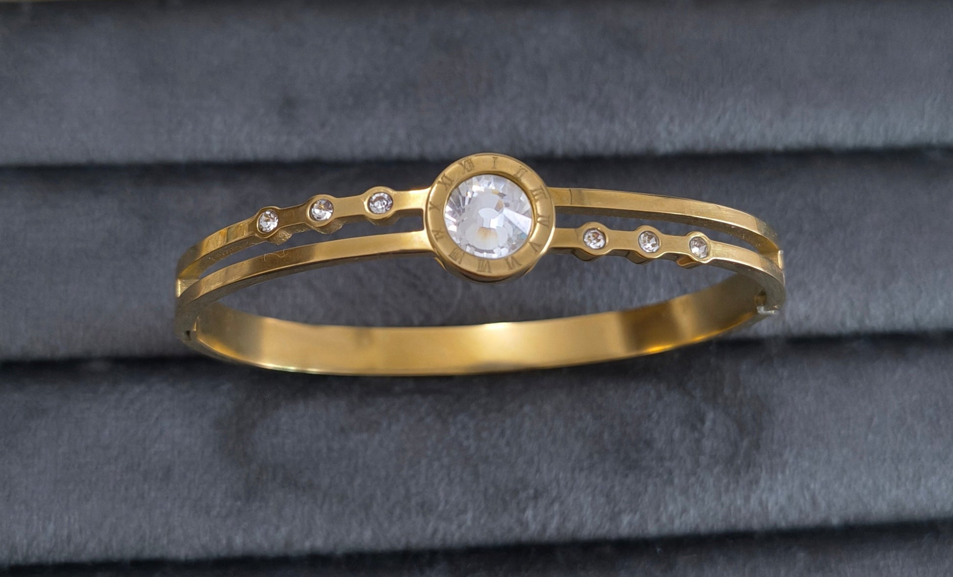 Stone Studded 18K Gold Plated Bracelet PVD Coated