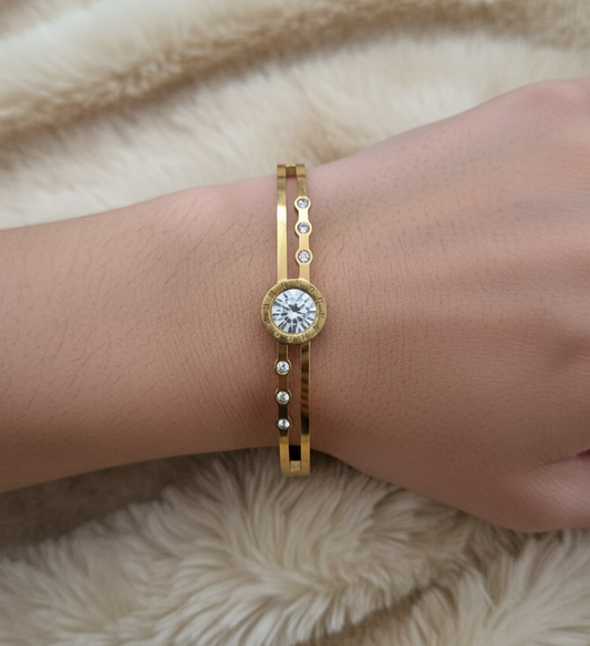Stone Studded 18K Gold Plated Bracelet PVD Coated