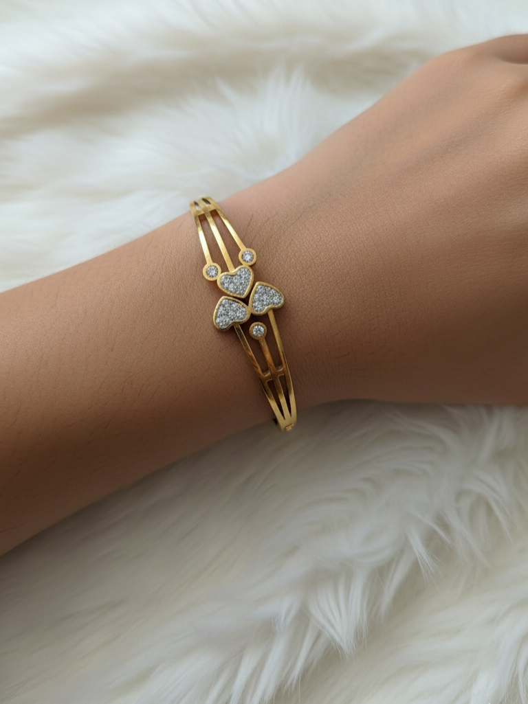 Stone Studded Hearts 18K Gold Plated Bracelet