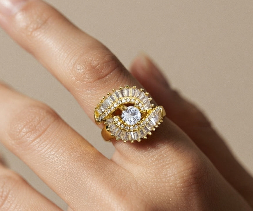 Stone Studded Snail Shape 18K Gold Antitarnish Ring