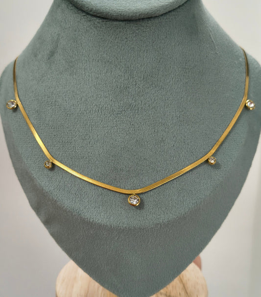 Stone Studded Snake Chain Necklace 18K Gold Plated