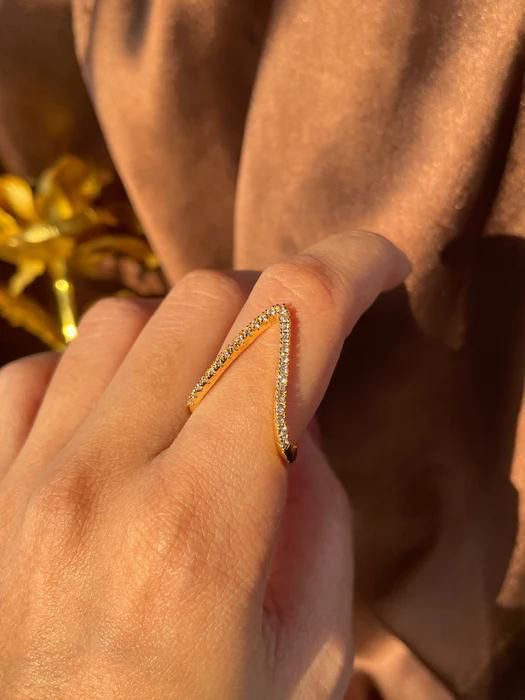 Stone Studded V Shape Adjustable Ring 18K Gold Plated