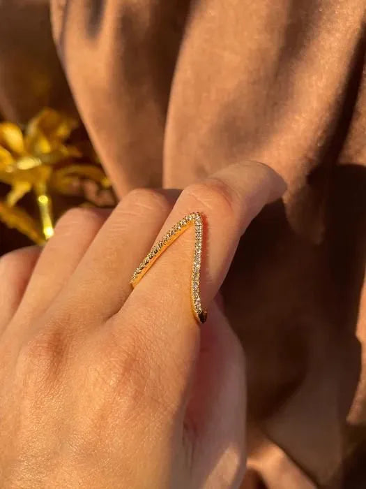 Stone Studded V Shape Adjustable Ring 18K Gold Plated