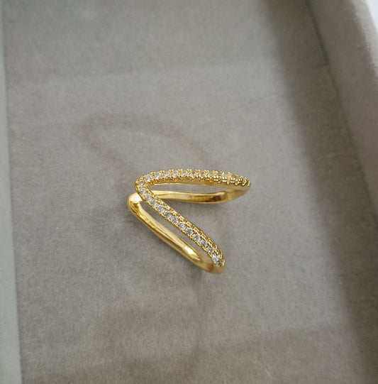 Stone Studded V Shape Adjustable Ring 18K Gold Plated