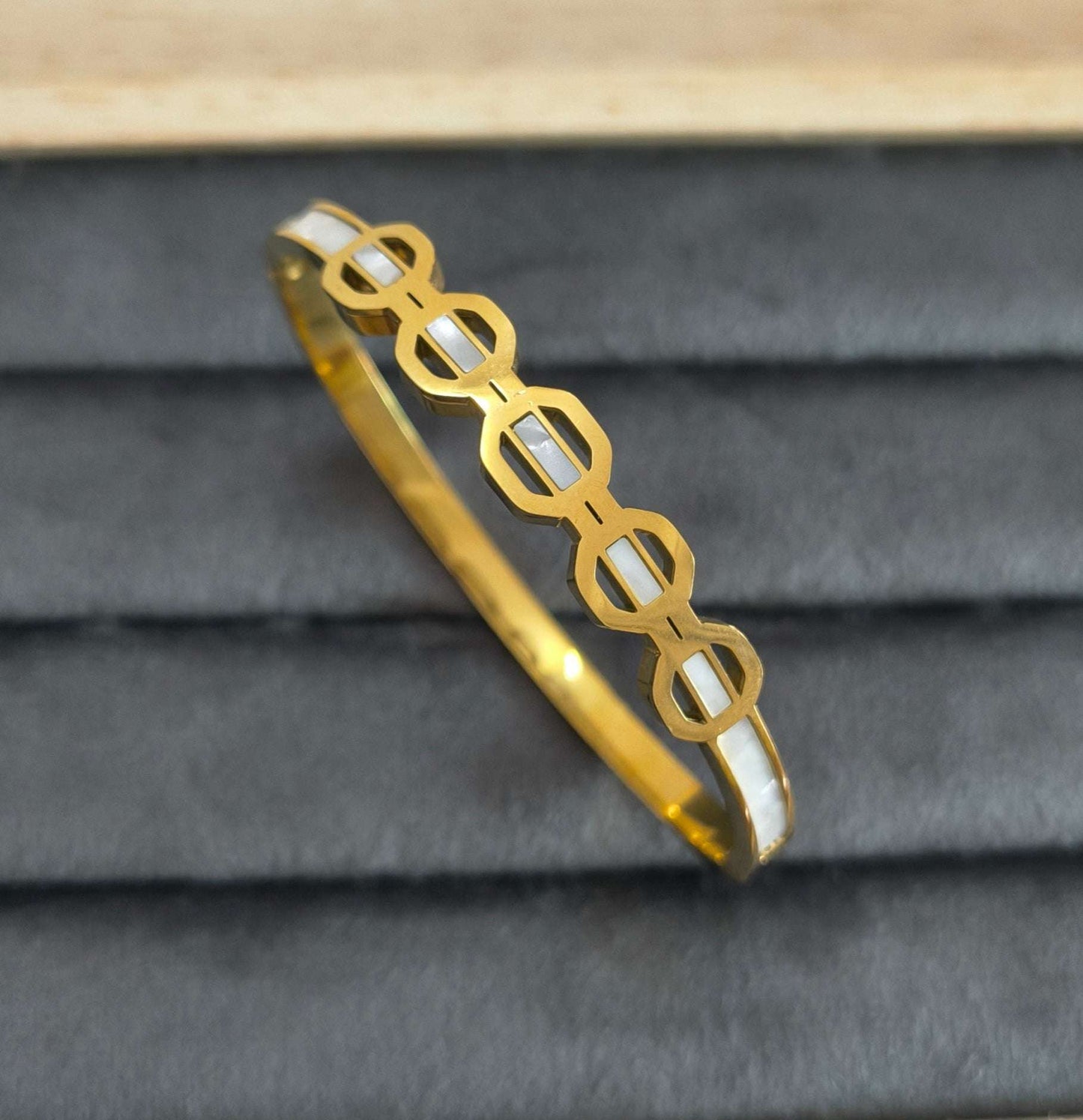 Stylish Geometric Gold Toned Cuff 18K Gold Plated Bangle