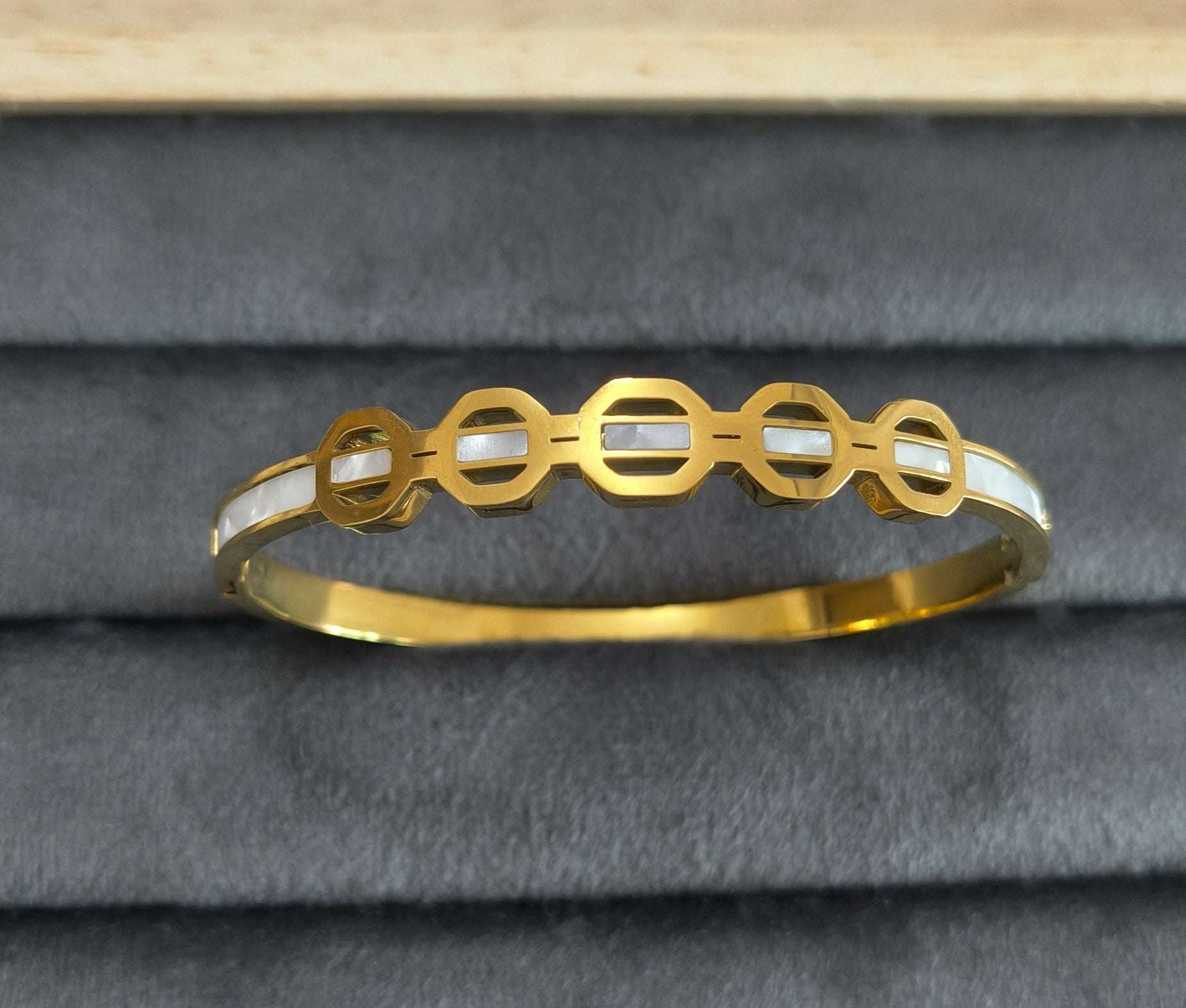 Stylish Geometric Gold Toned Cuff 18K Gold Plated Bangle