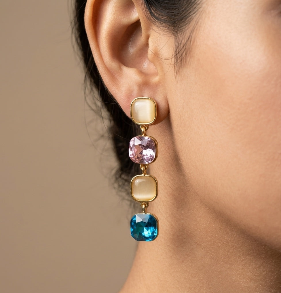 Stylish Korean Crystal Glass Drop Dangler Earrings